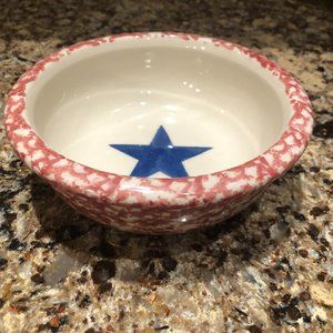 Gerald E Henn - Roseville Spongeware "Old Glory" American Blue Star Bowls (2)
